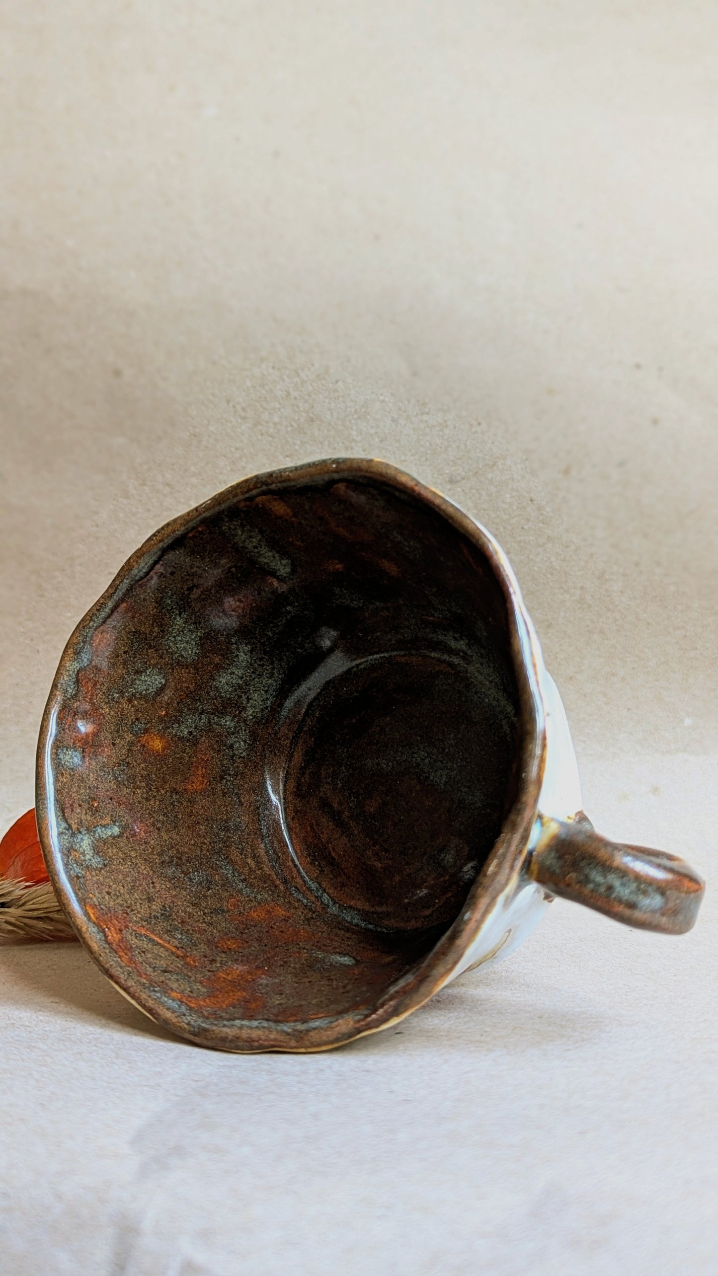 Handmade Mug with a Frog and Physalis
