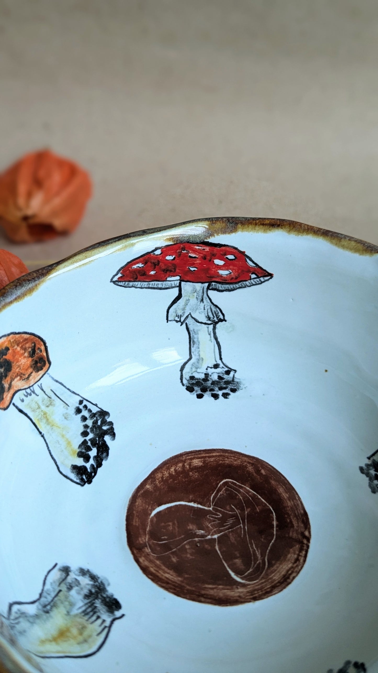 Handmade Bowl with Mushrooms