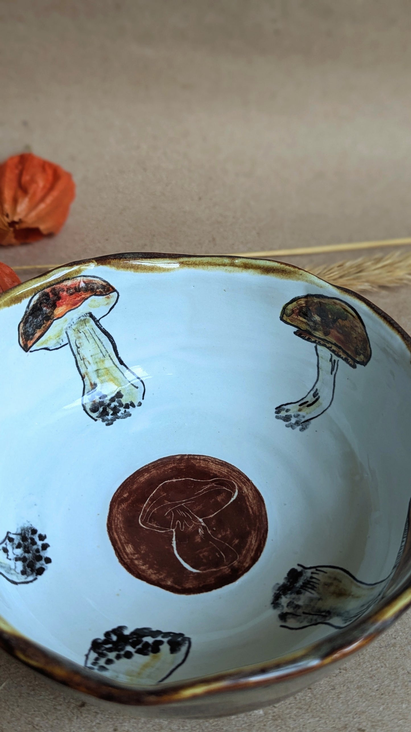 Handmade Bowl with Mushrooms