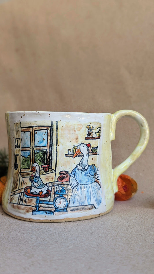 Handmade Mug with a Mother Goose and Gosling