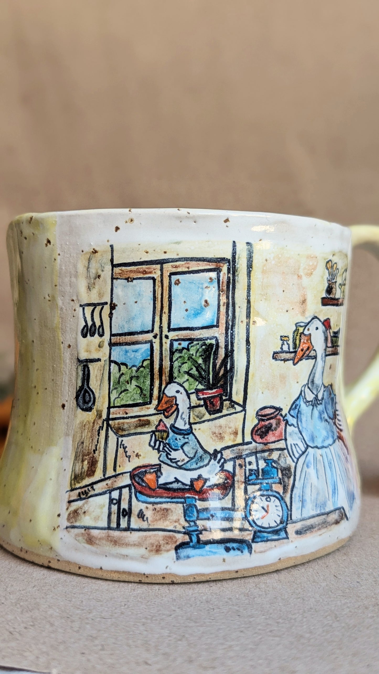 Handmade Mug with a Mother Goose and Gosling