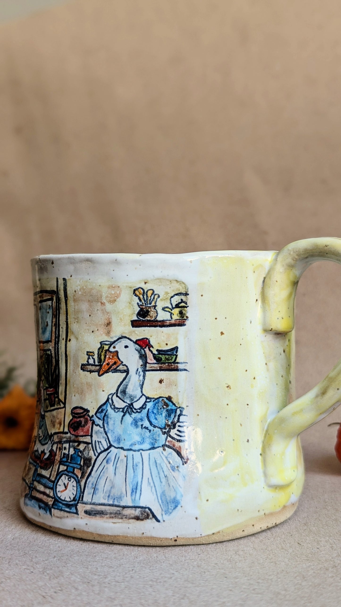 Handmade Mug with a Mother Goose and Gosling