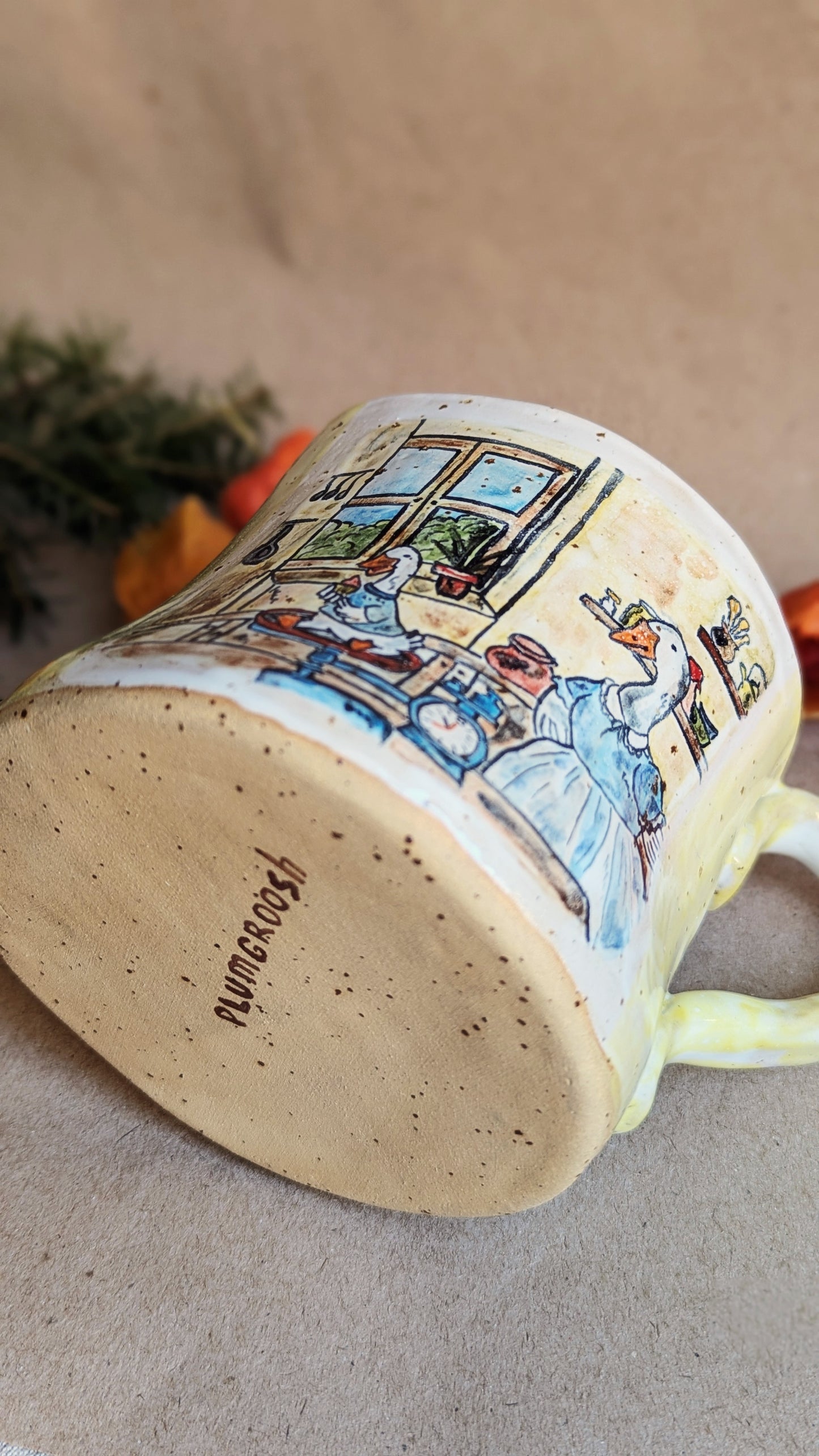 Handmade Mug with a Mother Goose and Gosling