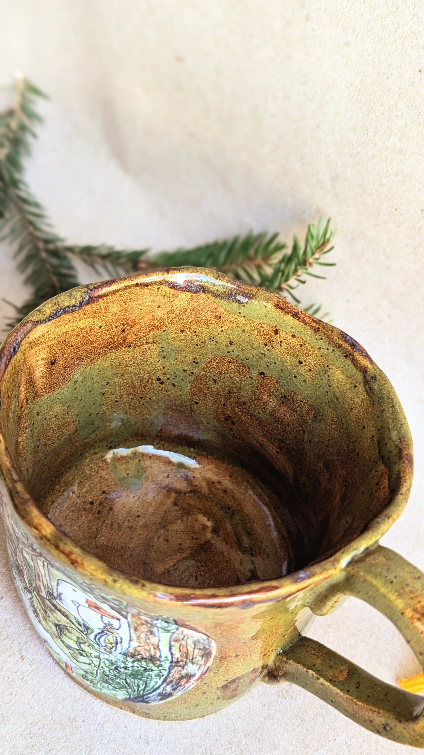 Handmade Mug with a Goose in the Forest