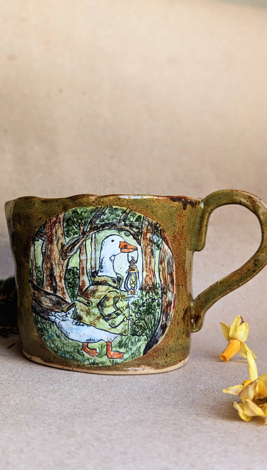 Handmade Mug with a Goose in the Forest