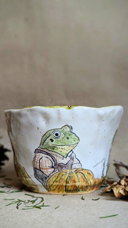 Handmade Mug with Pumpkins and Frogs