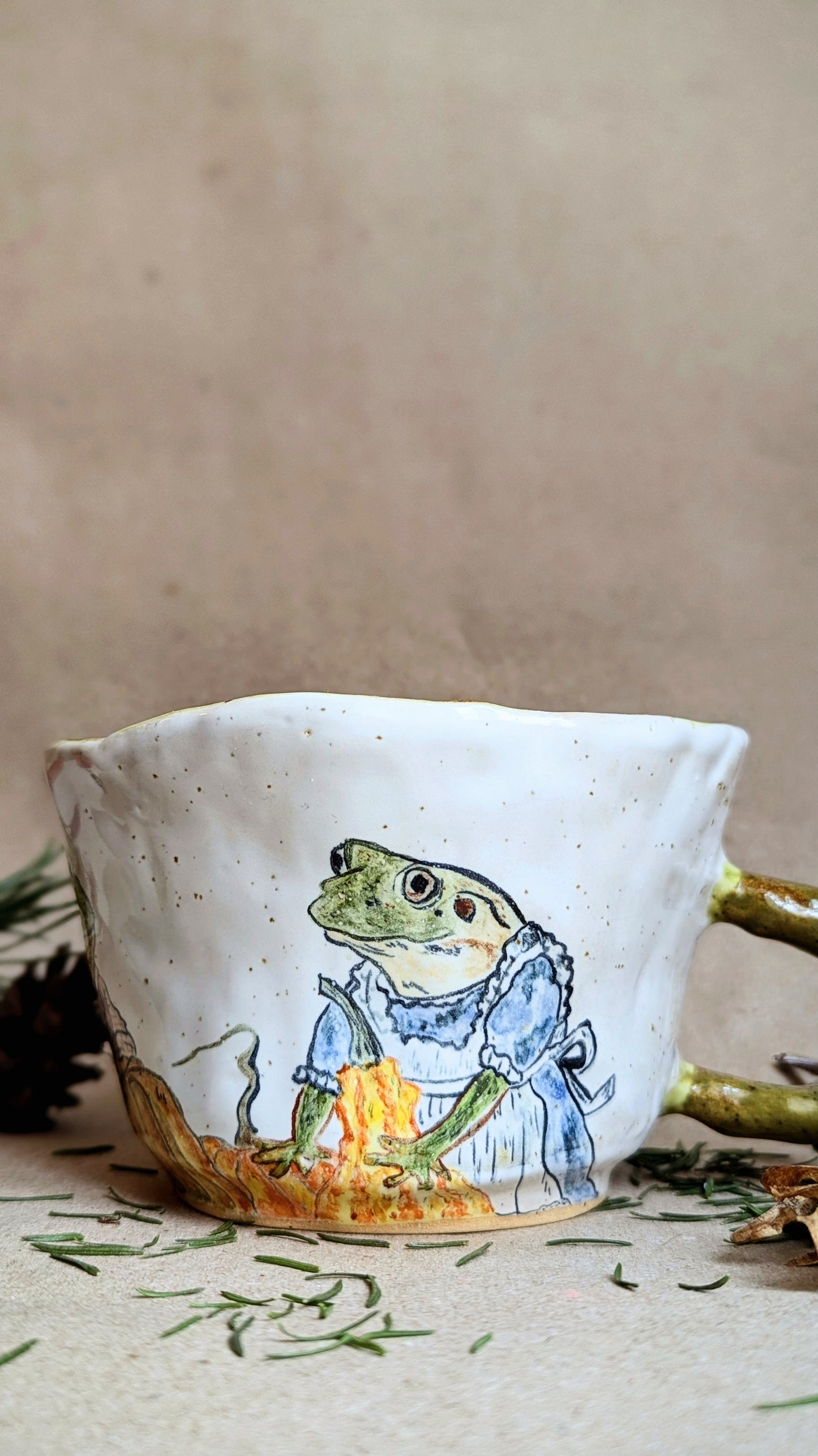 Handmade Mug with Pumpkins and Frogs