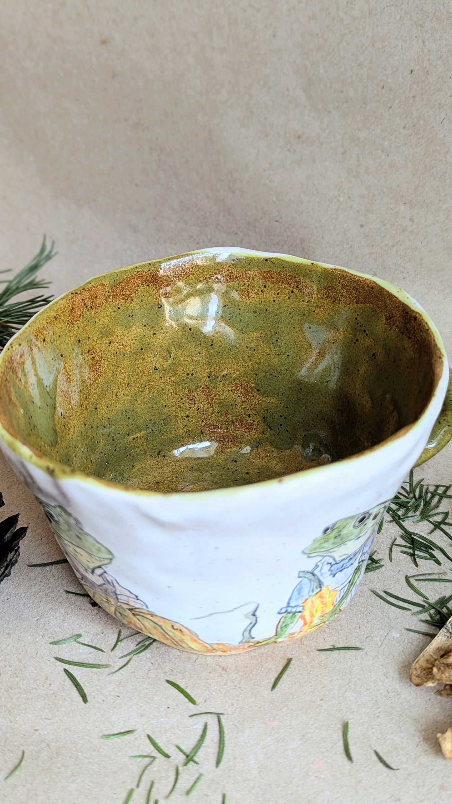 Handmade Mug with Pumpkins and Frogs