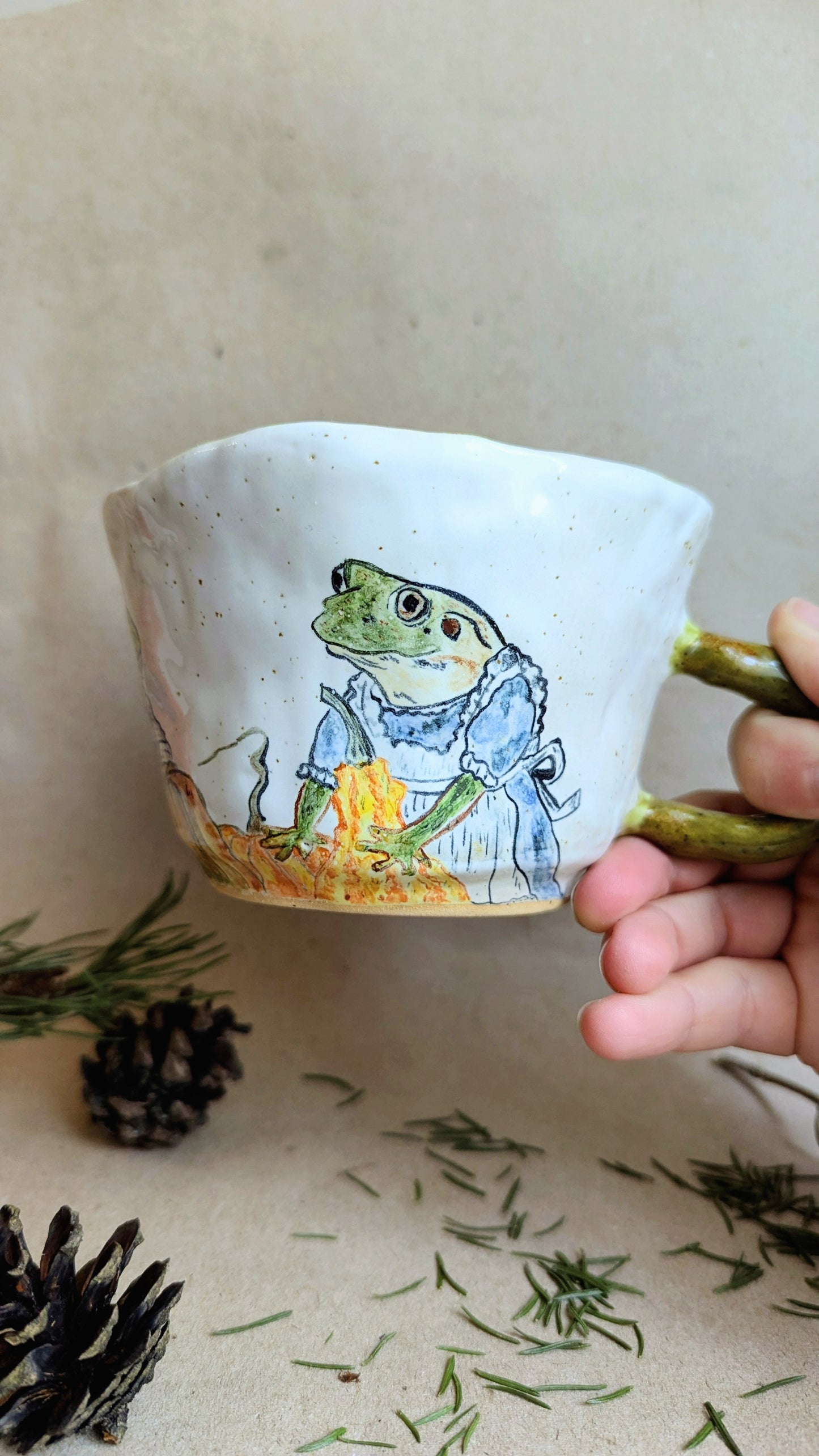 Handmade Mug with Pumpkins and Frogs